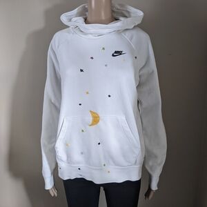 Nike White Mockneck Hoodie with Customized Embroidered Accents, Women's Medium
